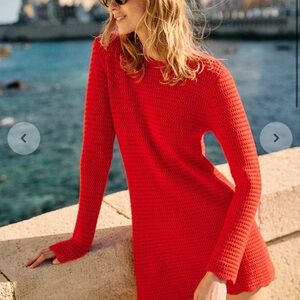 Ciao Lucia Red Crochet Long-Sleeve Mini Dress (size small)